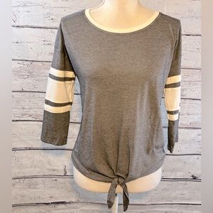 SO T-Shirt 3/4 Sleeve Tie Bottom Gray/White-Small